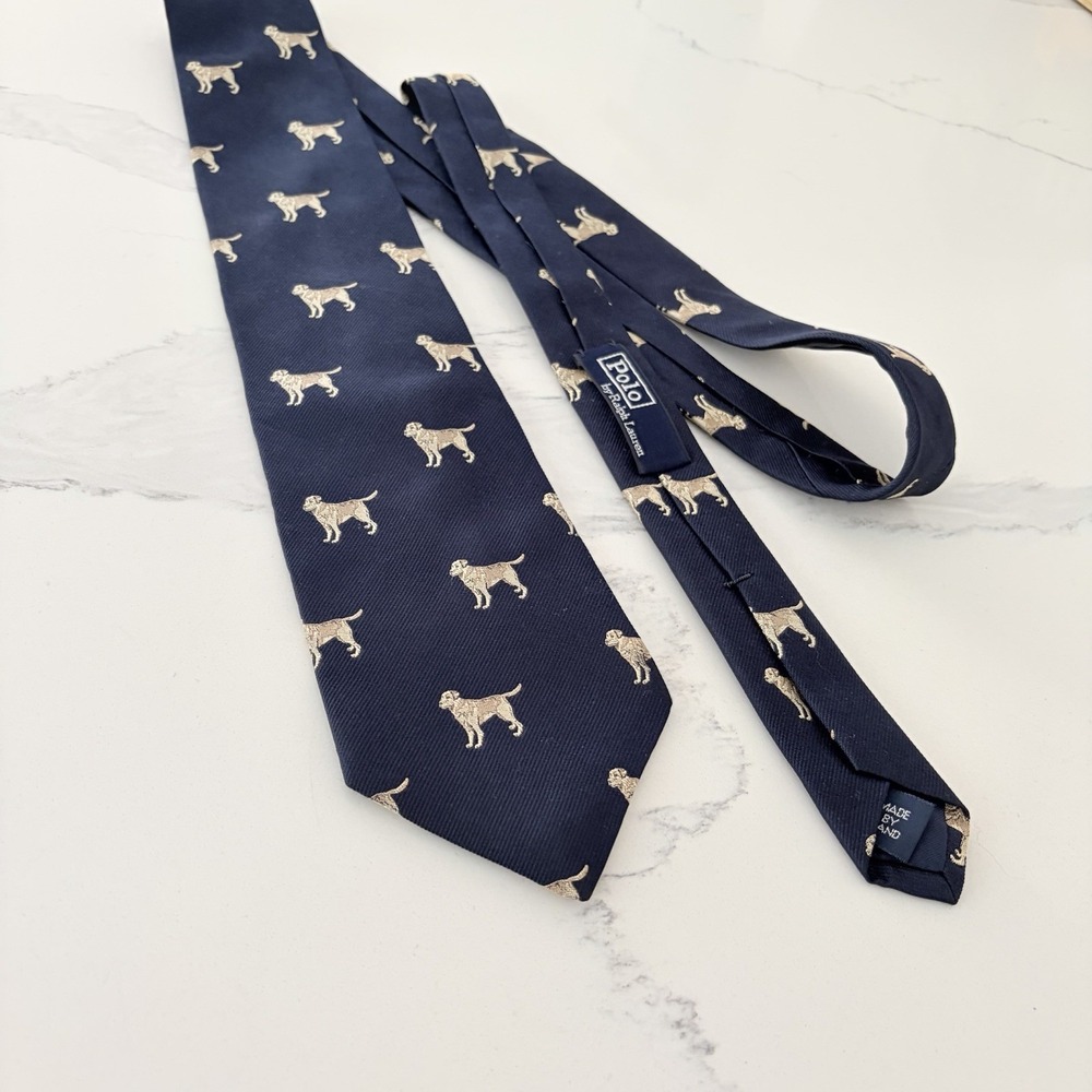 Polo Ralph Lauren Labrador Retriever Document 1 Navy Dog Necktie Mens Silk Tie